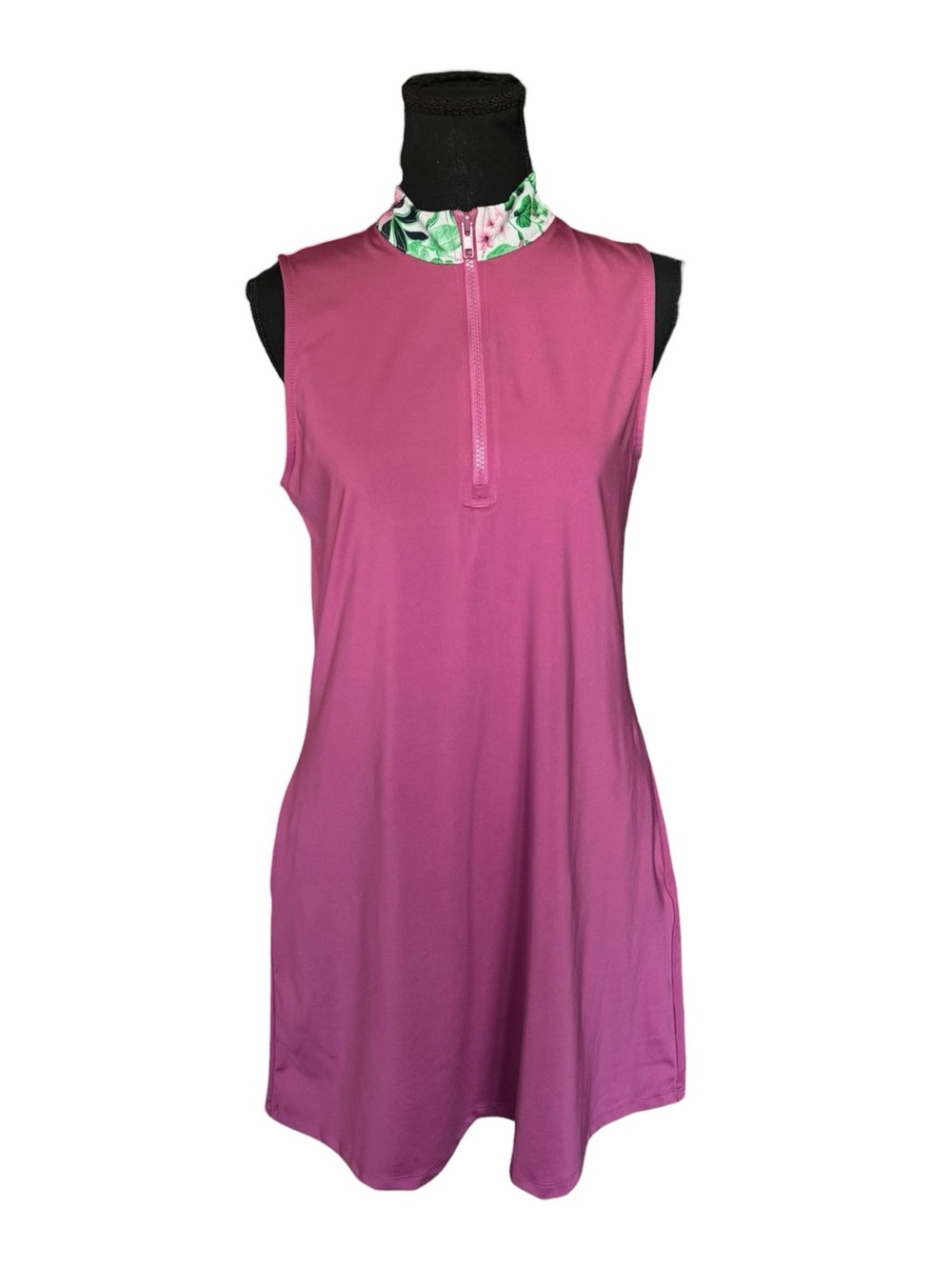 Tommy Bahama Golf Purple Floral Quarter Zip Sleeveless Dress M Activewear